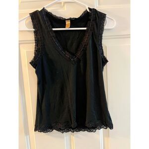Banana Republic 2010s Black Lace V Neck Tank Top Camisole Layering Small
